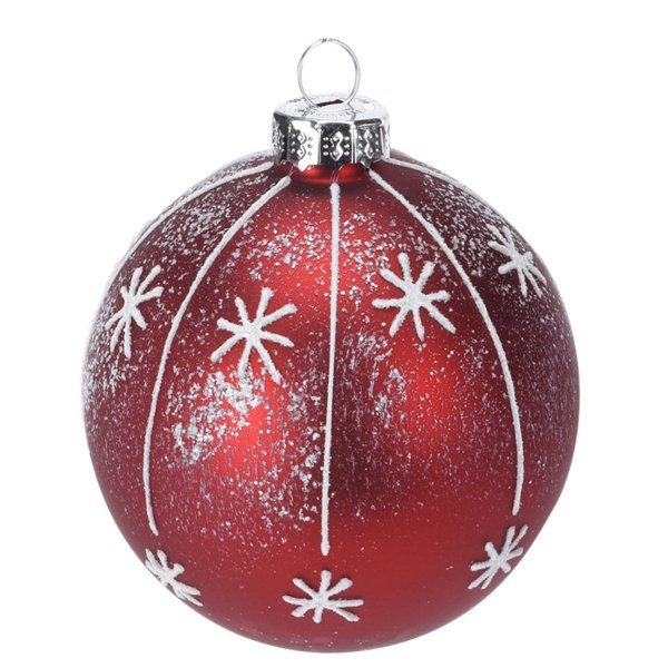 Χριστουγεννιάτικη Μπάλα Γυάλινη Κόκκινη Με Αστέρια (8cm)